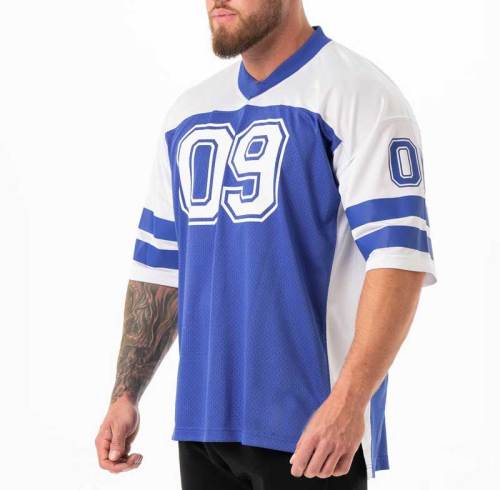 Factory Custom Color Block Mesh Football Jersey | Vintage Striped Sleeve Number Print Sports Tee Suppier