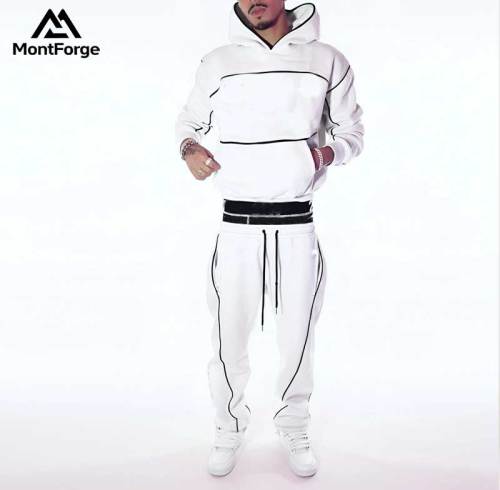 Custom Black Piping White Hoodie Tracksuit Manufacturer | Factory Men Fleece Streetwear Sweat Suit