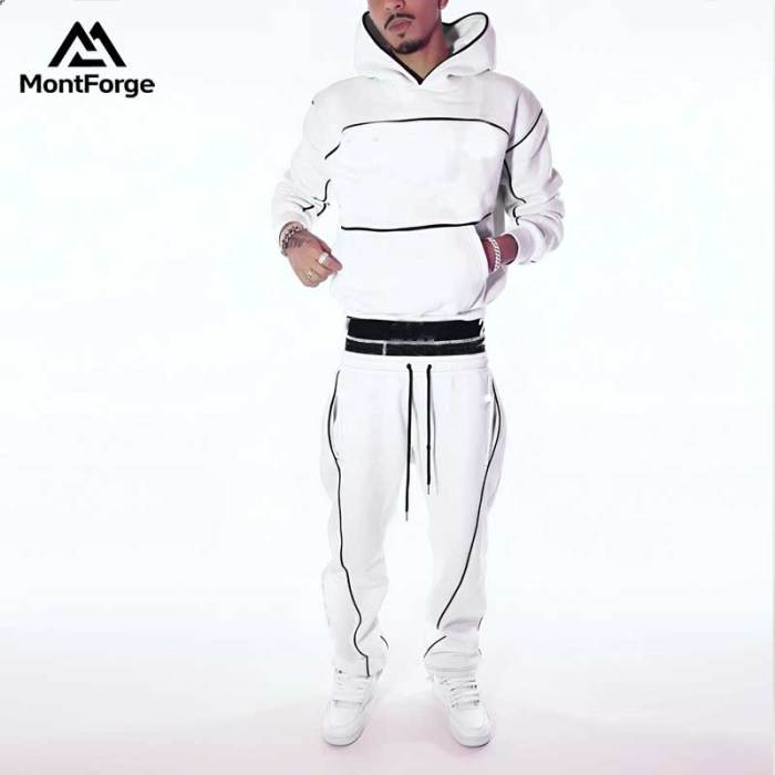 Custom Black Piping White Hoodie Tracksuit Manufacturer | Factory Men Fleece Streetwear Sweat Suit