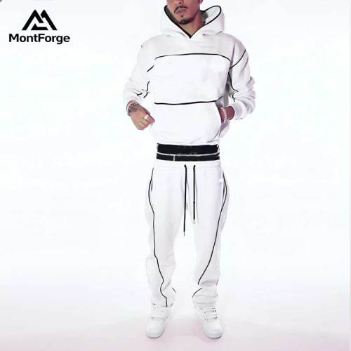 Custom Black Piping White Hoodie Tracksuit Manufacturer | Factory Men Fleece Streetwear Sweat Suit