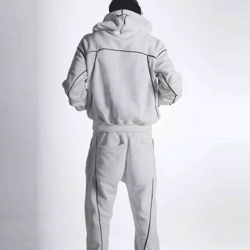 Custom Black Piping White Hoodie Tracksuit Manufacturer | Factory Men Fleece Streetwear Sweat Suit