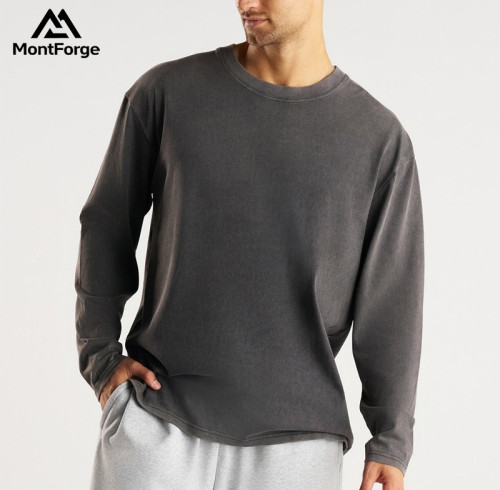 Custom Men's Vintage Washed Long Sleeve T-Shirt | Wholesale Premium Oversized Heavyweight Tee Supplier