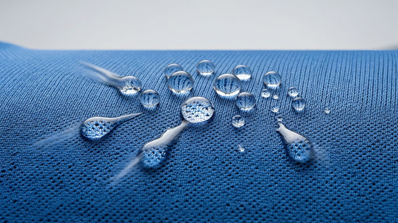 Moisture-wicking fabric with water droplet beading effect