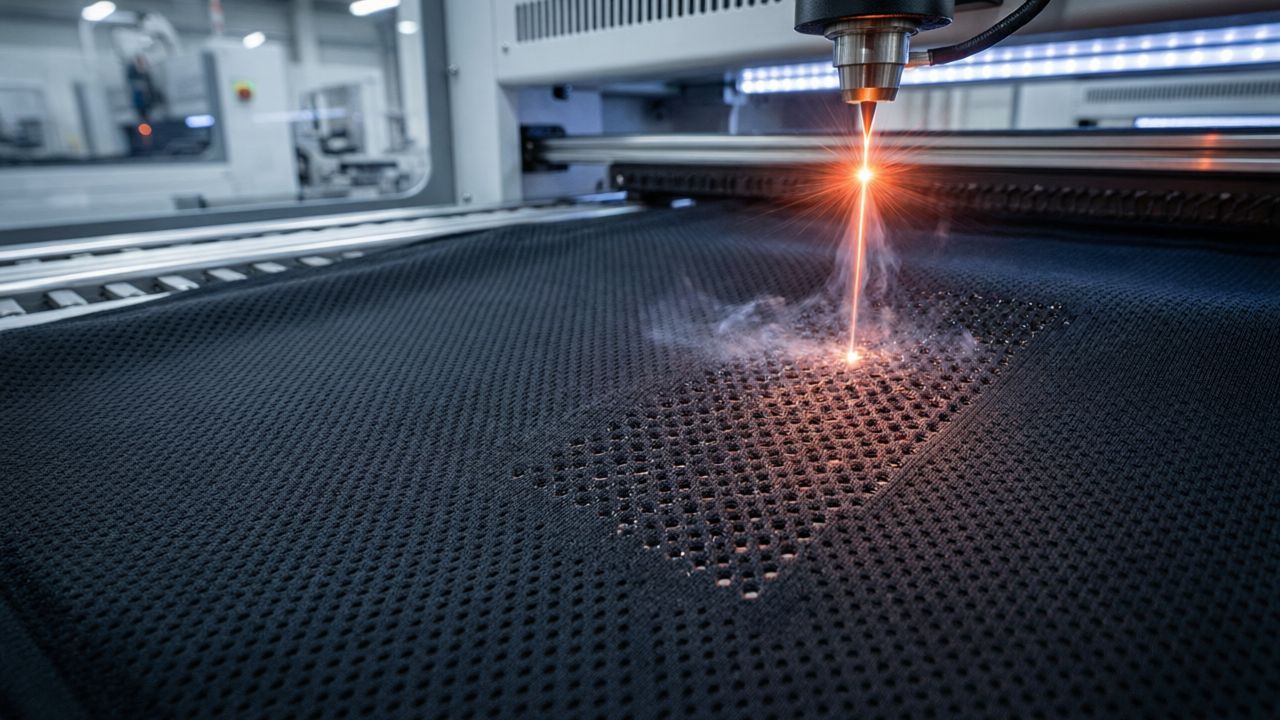 Laser perforation process on technical performance fabric