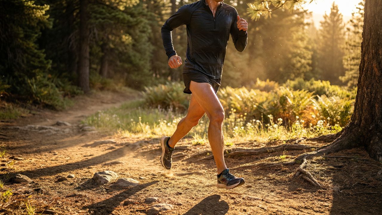 Runner wearing UPF 50+ sun-protective athletic apparel outdoors