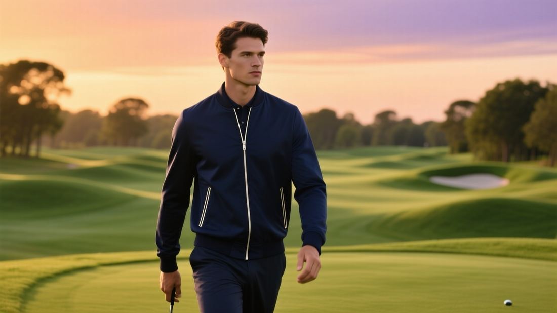 Golfer wearing custom club jacket on championship course