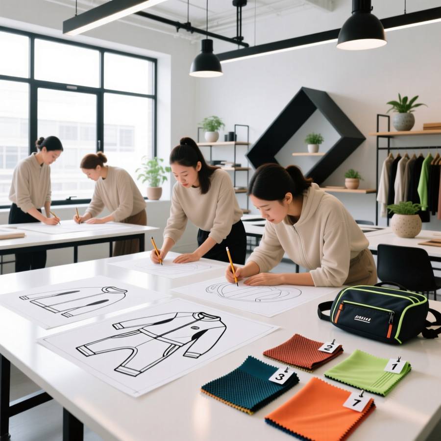 Apparel design studio sketching custom kids sportswear tech packs