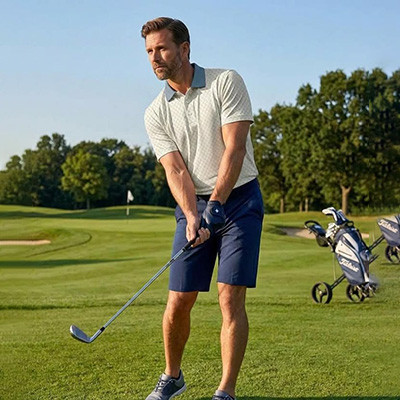 Izod green golf performance polo on course showing proper collar structure