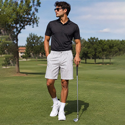 Private Label Performance Shorts - white patterned lightweight athletic shorts with seamless bonded utility pockets