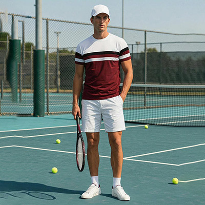 Performance tennis shirt with breathable polyester knit fabric
