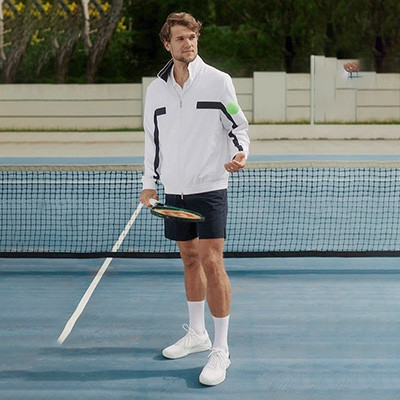 Men's performance tennis track jacket in navy and white