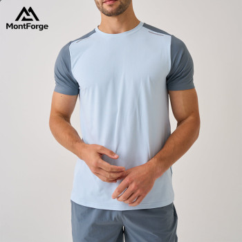 T Shirt for Workout Manufacturer | Blue Mixed Reflective Strip High Stretchy Men T Shirt