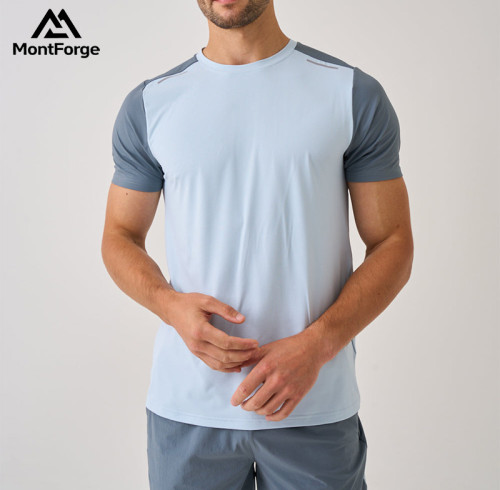T Shirt for Workout Manufacturer | Blue Mixed Reflective Strip High Stretchy Men T Shirt