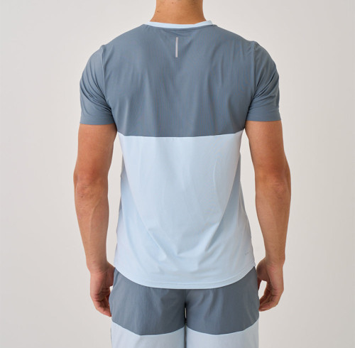 T Shirt for Workout Manufacturer | Blue Mixed Reflective Strip High Stretchy Men T Shirt