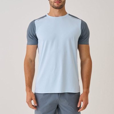T Shirt for Workout Manufacturer | Blue Mixed Reflective Strip High Stretchy Men T Shirt