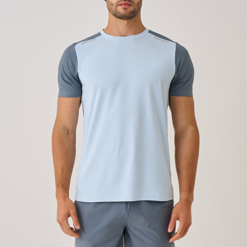 T Shirt for Workout Manufacturer | Blue Mixed Reflective Strip High Stretchy Men T Shirt