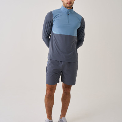 Polyester Workout T-Shirts Manufacturer | Sport Blue Mixed Long Sleeve T Shirts For Men
