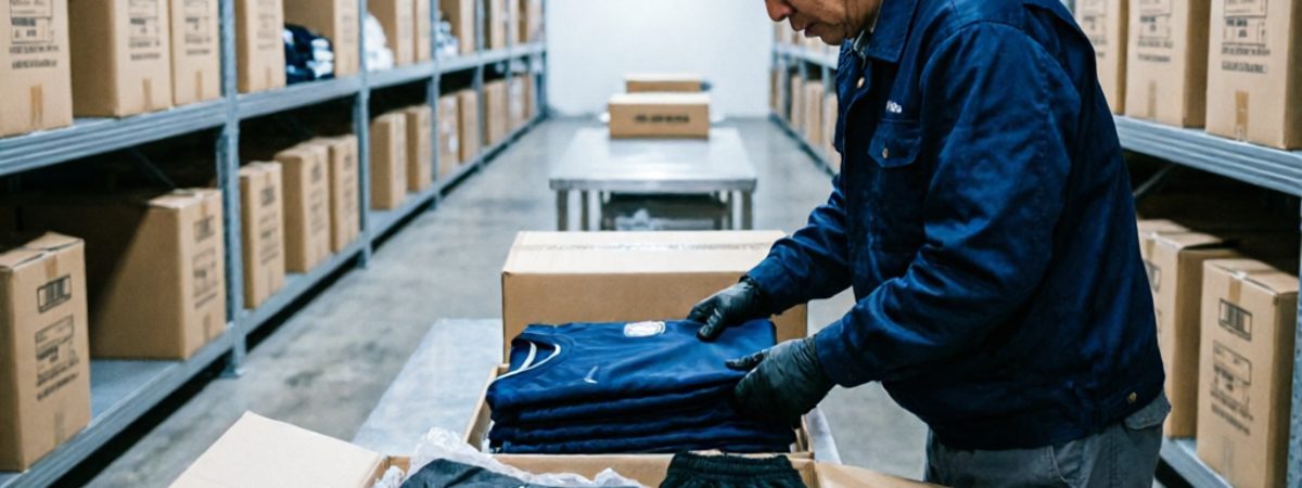 Folded activewear garments with branded polybags ready for shipment
