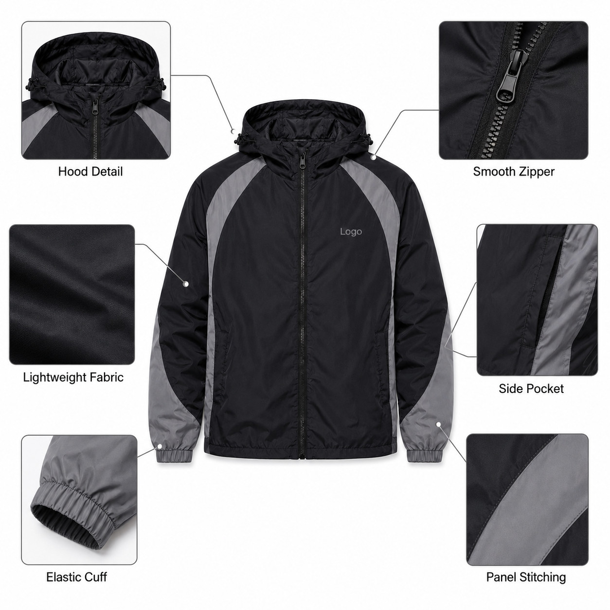 Private Label Men's Color Block Hooded Windbreaker
