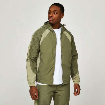 Private Label Men's Color Block Hooded Windbreaker | Wholesale Lightweight Sports Jacket Supplier