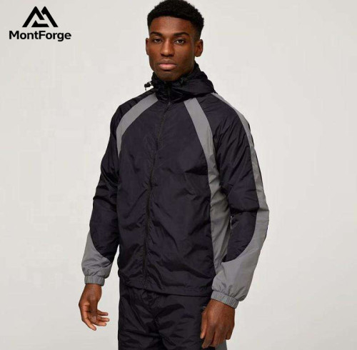 Private Label Men's Color Block Hooded Windbreaker | Wholesale Lightweight Sports Jacket Supplier