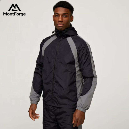 Private Label Men's Color Block Hooded Windbreaker | Wholesale Lightweight Sports Jacket Supplier