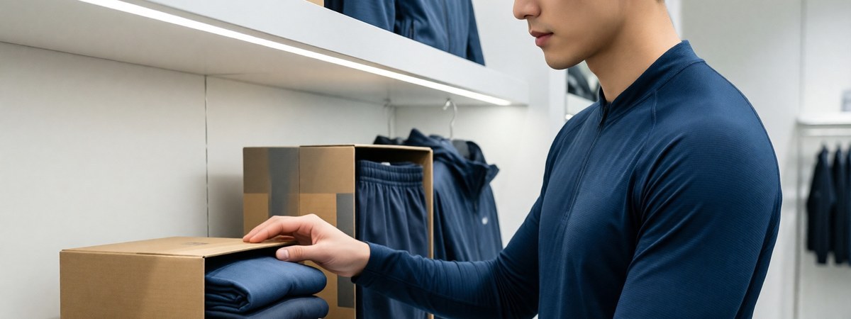 Size-specific branded packaging with folded sportswear in custom mailer boxes