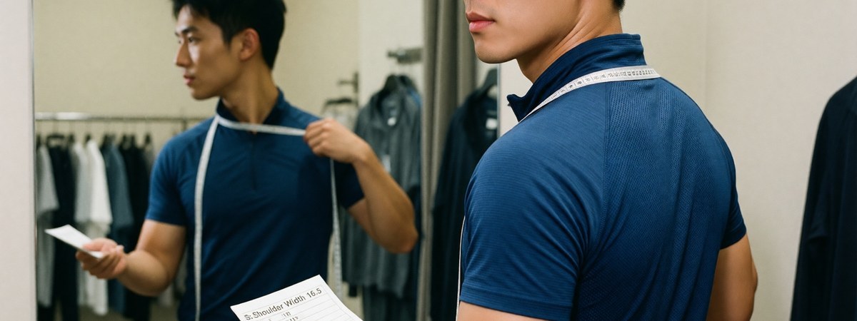 Model checking fit and size chart in a fitting room