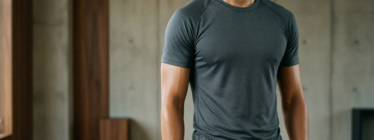 Model wearing seamless knit activewear in a minimalist urban studio