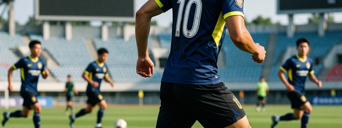 Chinese male footballer in a fully sublimated custom team jersey training on a pitch