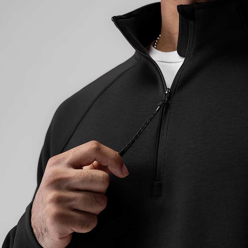 Custom Solid Black Athleisure Half-Zip Pullover