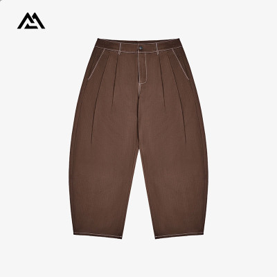 Custom Men's Pleated Pants Manufacturer | Contrast Stitch Wide Leg Trousers Wholesale
