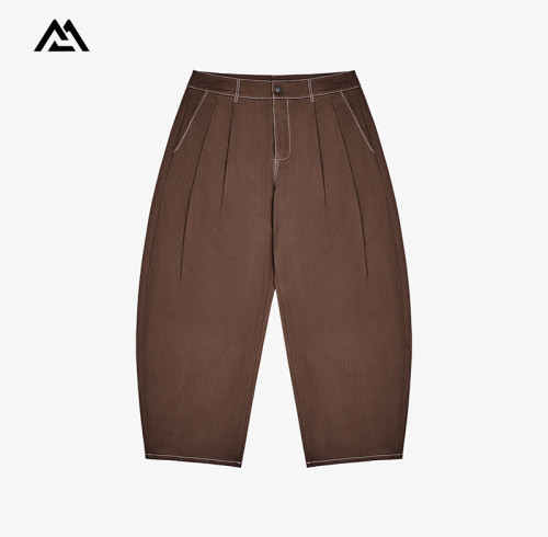 Custom Men's Pleated Pants Manufacturer | Contrast Stitch Wide Leg Trousers Wholesale