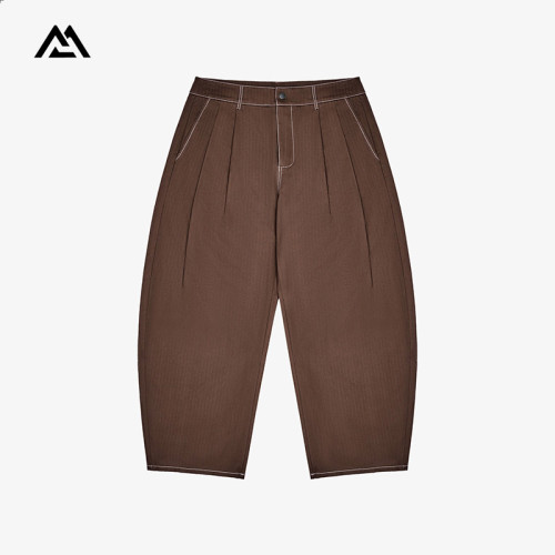 Custom Men's Pleated Pants Manufacturer | Contrast Stitch Wide Leg Trousers Wholesale