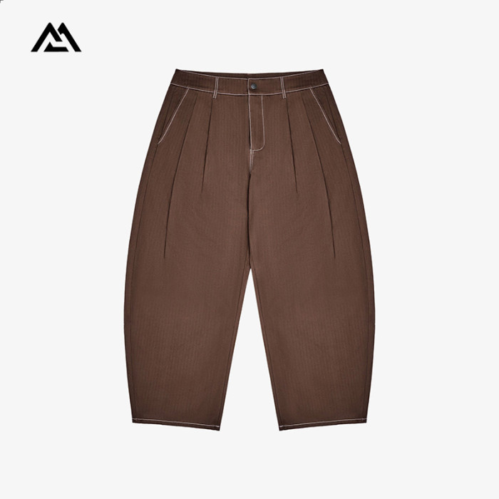Custom Men's Pleated Pants Manufacturer | Contrast Stitch Wide Leg Trousers Wholesale