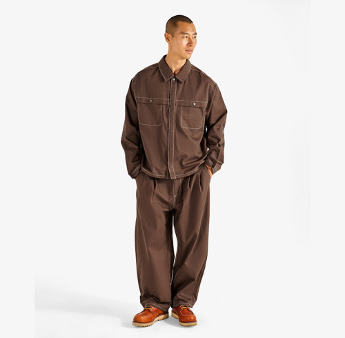 Custom Men's Pleated Pants Manufacturer | Contrast Stitch Wide Leg Trousers Wholesale