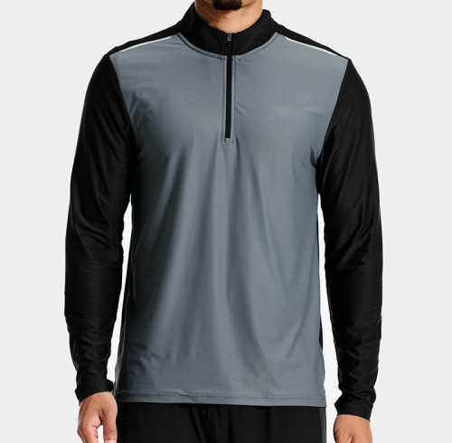 Breathable T-Shirt Manufacturers | Black and Grey Long Sleeve Breathable Custom 1/4 Zip Supplier
