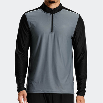 Breathable T-Shirt Manufacturers | Black and Grey Long Sleeve Breathable Custom 1/4 Zip Supplier