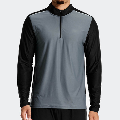 Breathable T-Shirt Manufacturers | Black and Grey Long Sleeve Breathable Custom 1/4 Zip Supplier