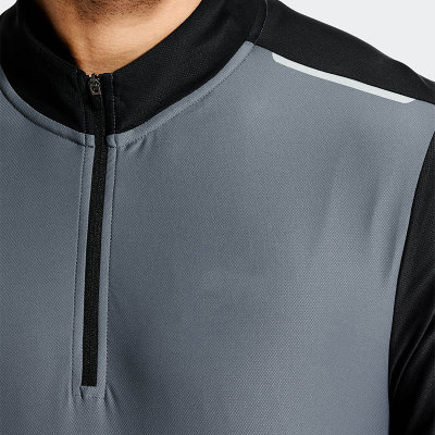 Breathable T-Shirt Manufacturers | Black and Grey Long Sleeve Breathable Custom 1/4 Zip Supplier