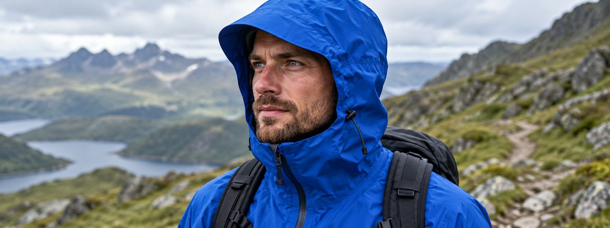 Adjustable blue mountain hood with a clear face opening