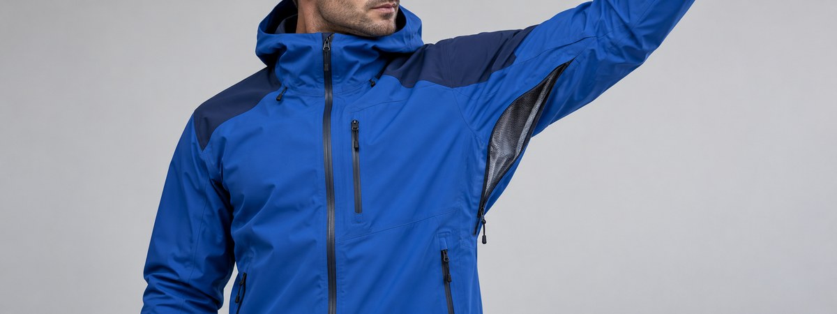 Raised sleeve showing an underarm vent and reinforced shoulder