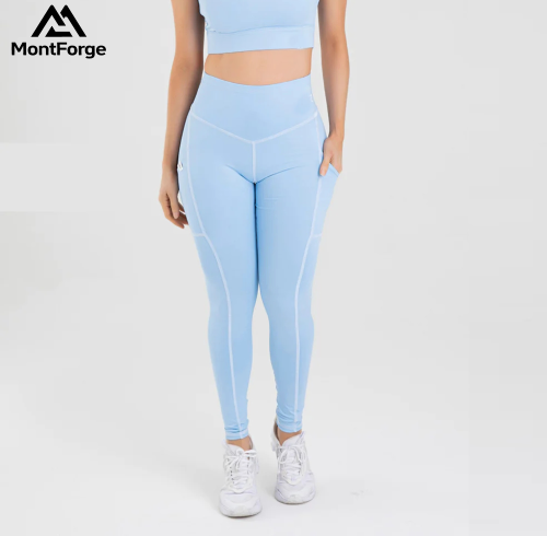 Custom Activewear Yoga Pants Manufacturer | Women's High Waist Yoga Leggings with Pockets Contrast Stitching Stretch Gym Pants
