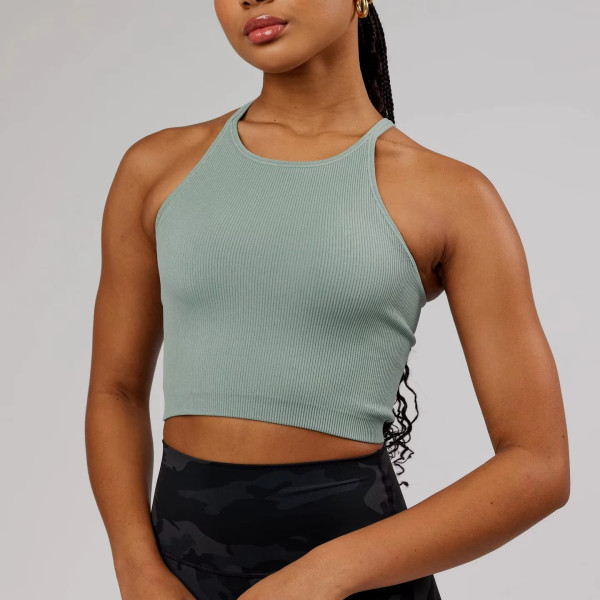 OEM Women’s  Padded Ribbed Crop Tank Top – Breathable Knitted Yoga & Workout Sports Bra