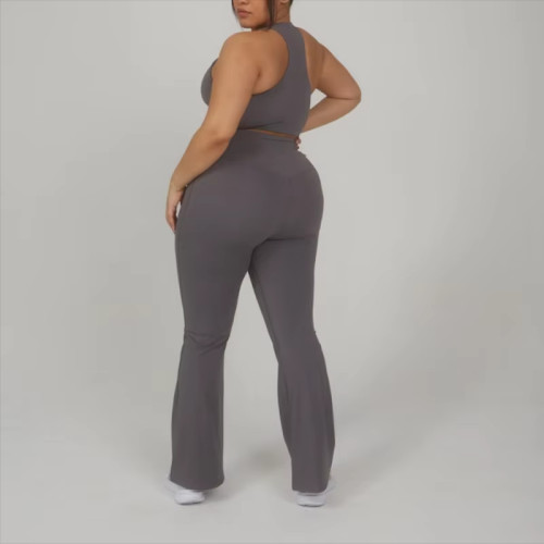 Custom Women’s Plus Size Yoga Set – Gym Activewear Crop Bra & High-Waist Flare Pants