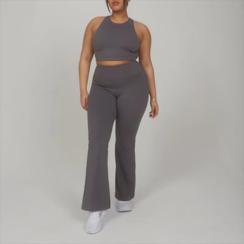 Custom Women’s Plus Size Yoga Set – Gym Activewear Crop Bra & High-Waist Flare Pants