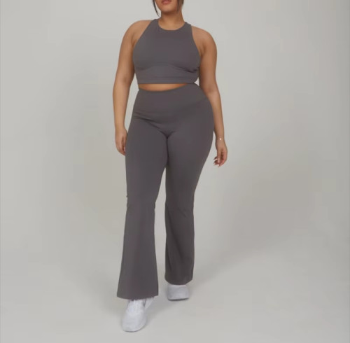 Custom Women’s Plus Size Yoga Set – Gym Activewear Crop Bra & High-Waist Flare Pants