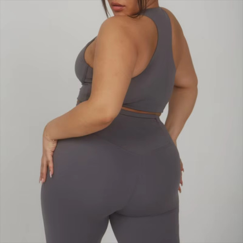 Custom Women’s Plus Size Yoga Set – Gym Activewear Crop Bra & High-Waist Flare Pants