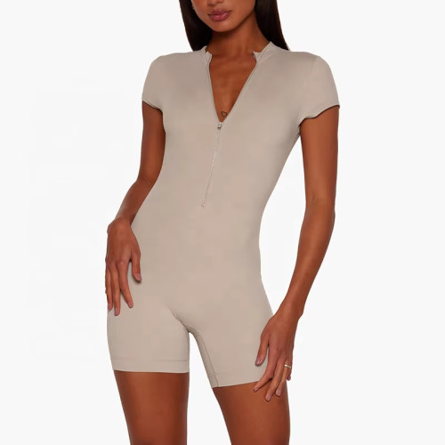 Custom Zipper One-Piece Women’s  Yoga Jumpsuit – Fashion Fitness Athletic Bodysuit for Gym & Workout