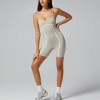 Custom Women’s Yoga Jumpsuit – Sexy Scoopneck Short Romper with White Line Design
